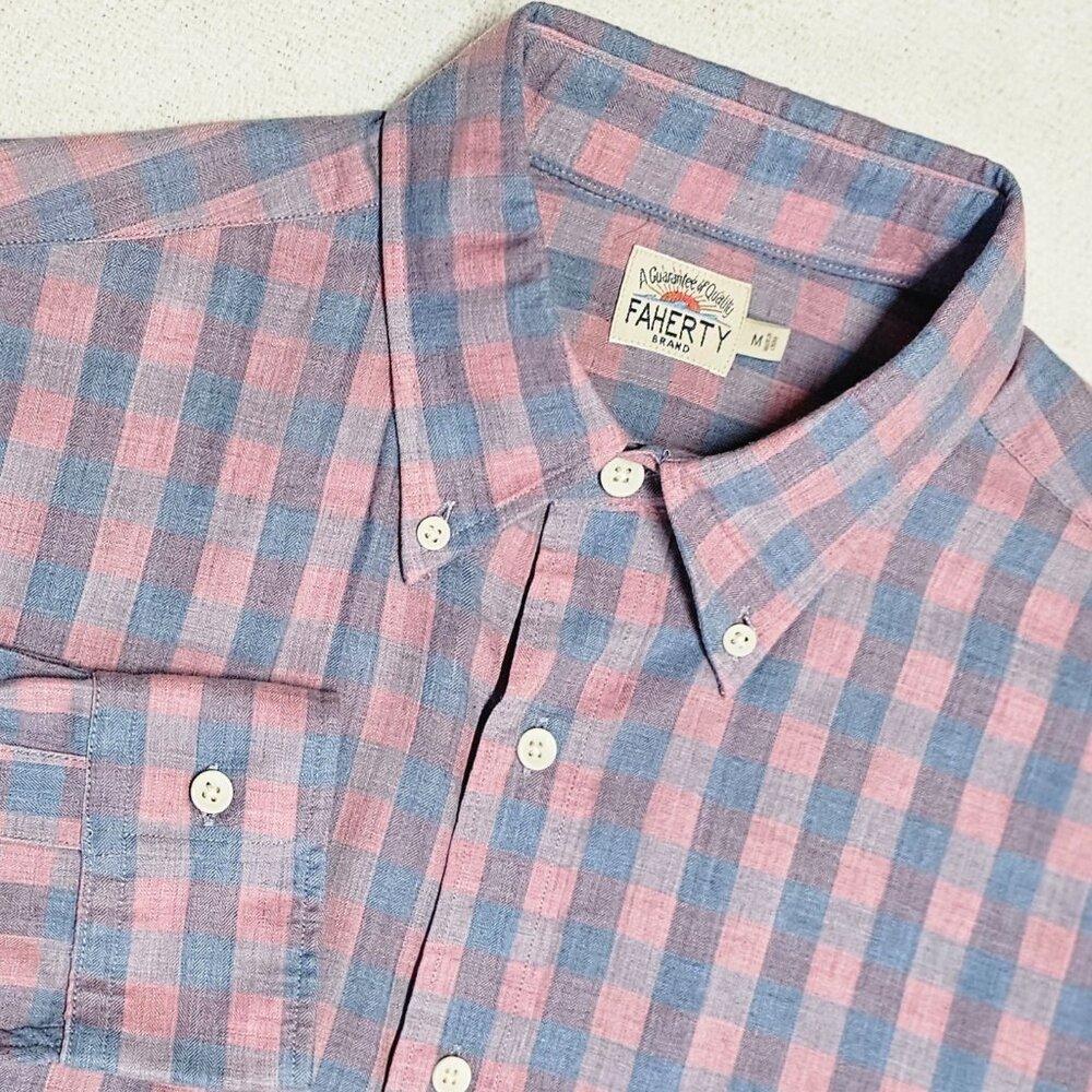 Faherty Pink and Blue Plaid Button-Down Shirt